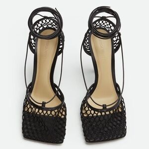 Bottega Veneta Stretch Lace-Up Mesh & Lambskin Leather Sandal Size: 35 1/2 (5.5)